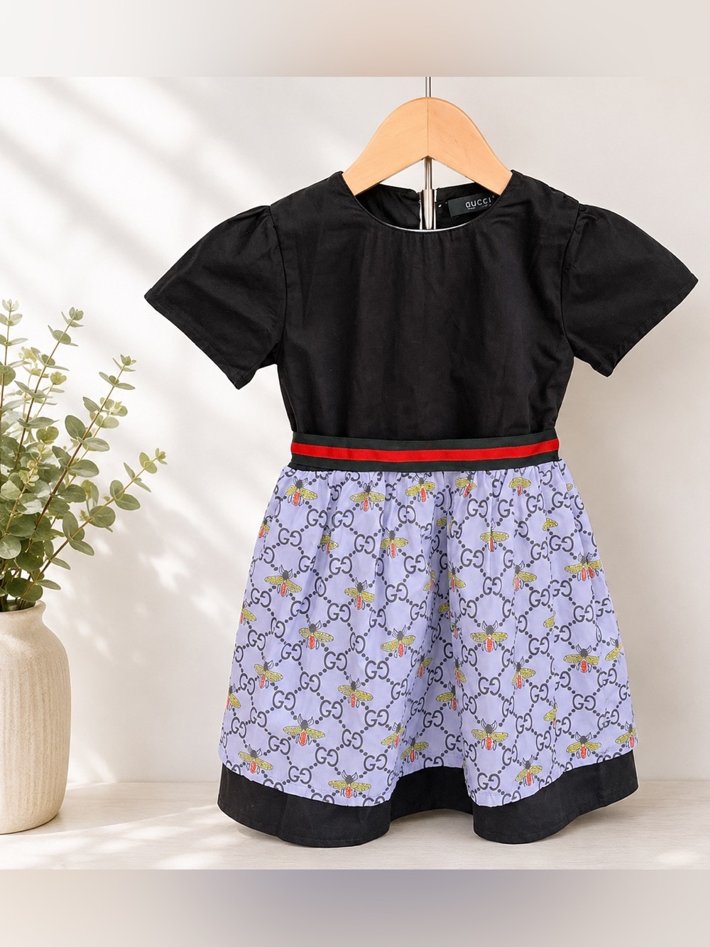 🐝 Pre-Loved Girls Bee GG Monogram Dress Black & Lavender Designer Kids Dress 🐝